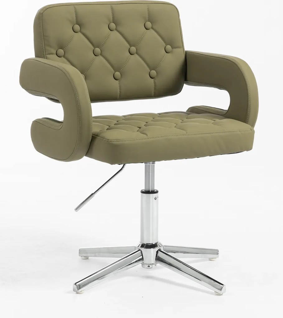 HR8403CROSS Scaun Khaki Piele Ecologica Premium Soft cu Bază Cromata