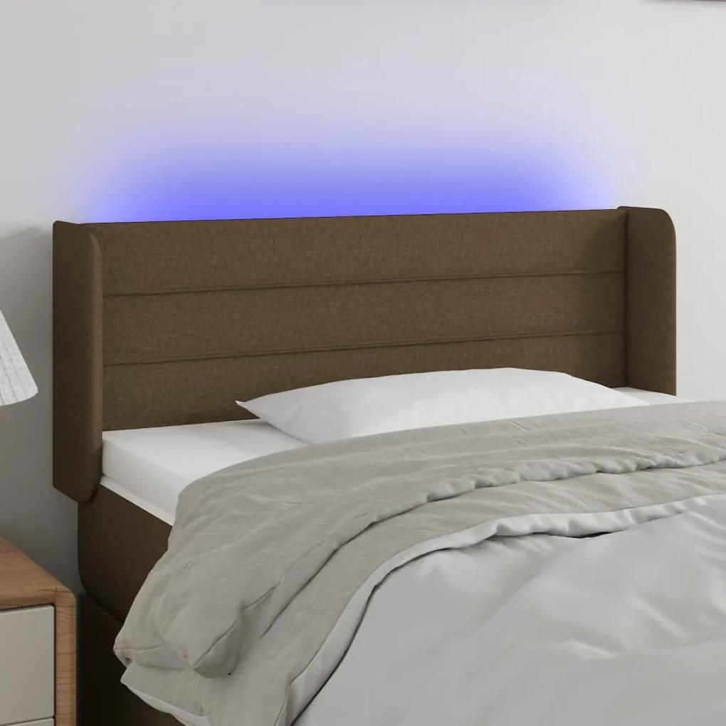 3123353 vidaXL Tăblie de pat cu LED, maro închis, 83x16x78/88 cm, textil