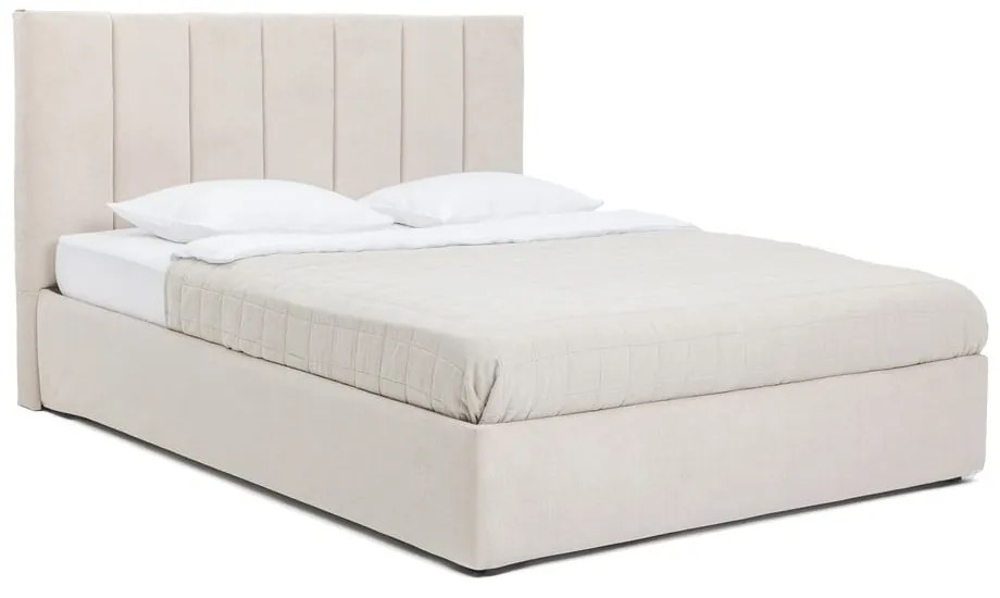Pat matrimonial bej tapițat cu spațiu de depozitare cu somieră 180x200 cm Thessa Bold Line – Bonami Selection