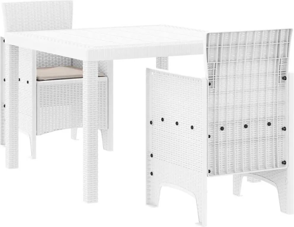 vidaXL Set de masă pentru grădină 3 pcs Alb Polipropilenă