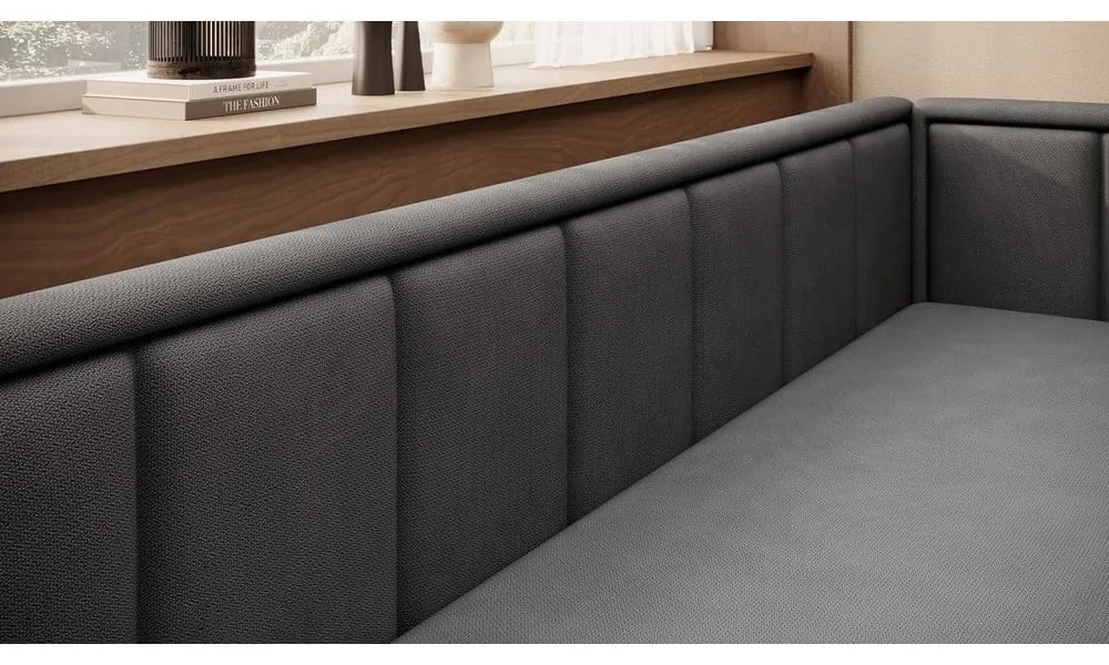 Canapea gri închis extensibilă/cu spațiu de depozitare cu tapițerie din chenille 214 cm Fulgeo – ELTAP