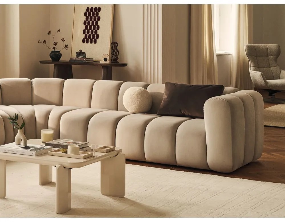 Colțar modular bej cu tapițerie din chenille Lupine – Micadoni