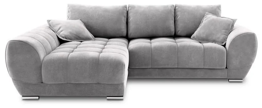 Colțar extensibil cu tapițerie de catifea și șezlong pe partea stângă Windsor & Co Sofas Nuage, gri deschis