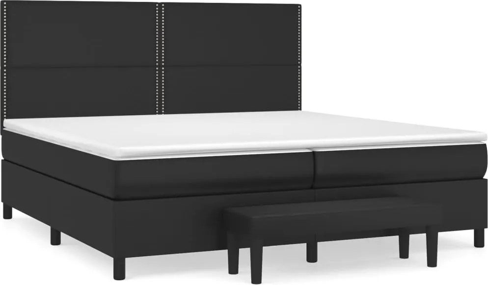 vidaXL Pat box spring cu saltea, negru, 200x200 cm, piele ecologică