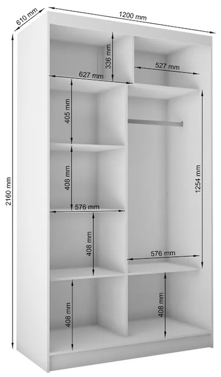 Supermobel Dulap cu uși glisante și oglindă TANNA + Amortizor, alb, 150x216x61