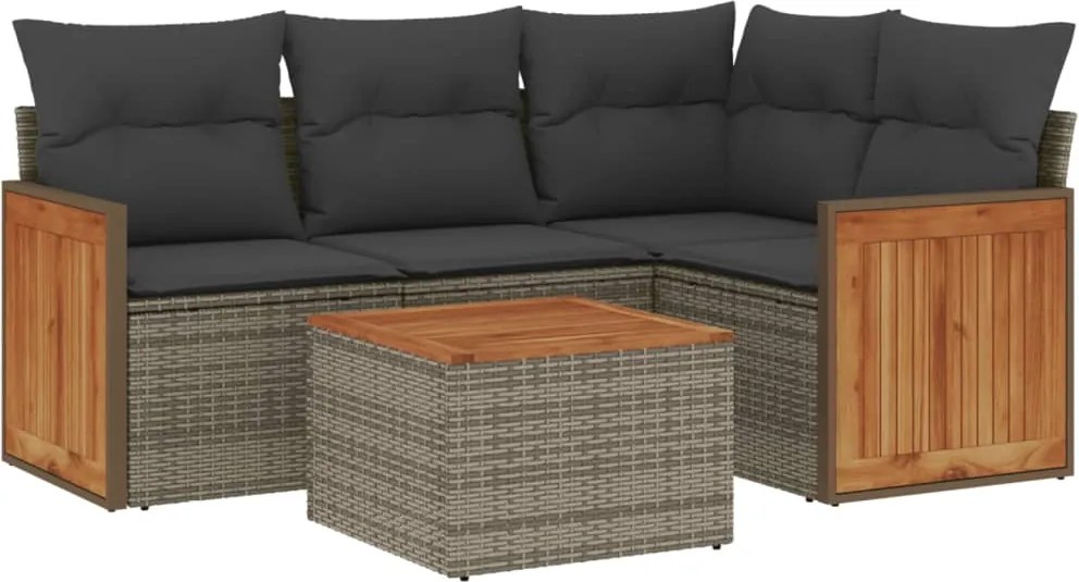 vidaXL Set canapea de grădină cu perne, 5 piese, gri, poliratan