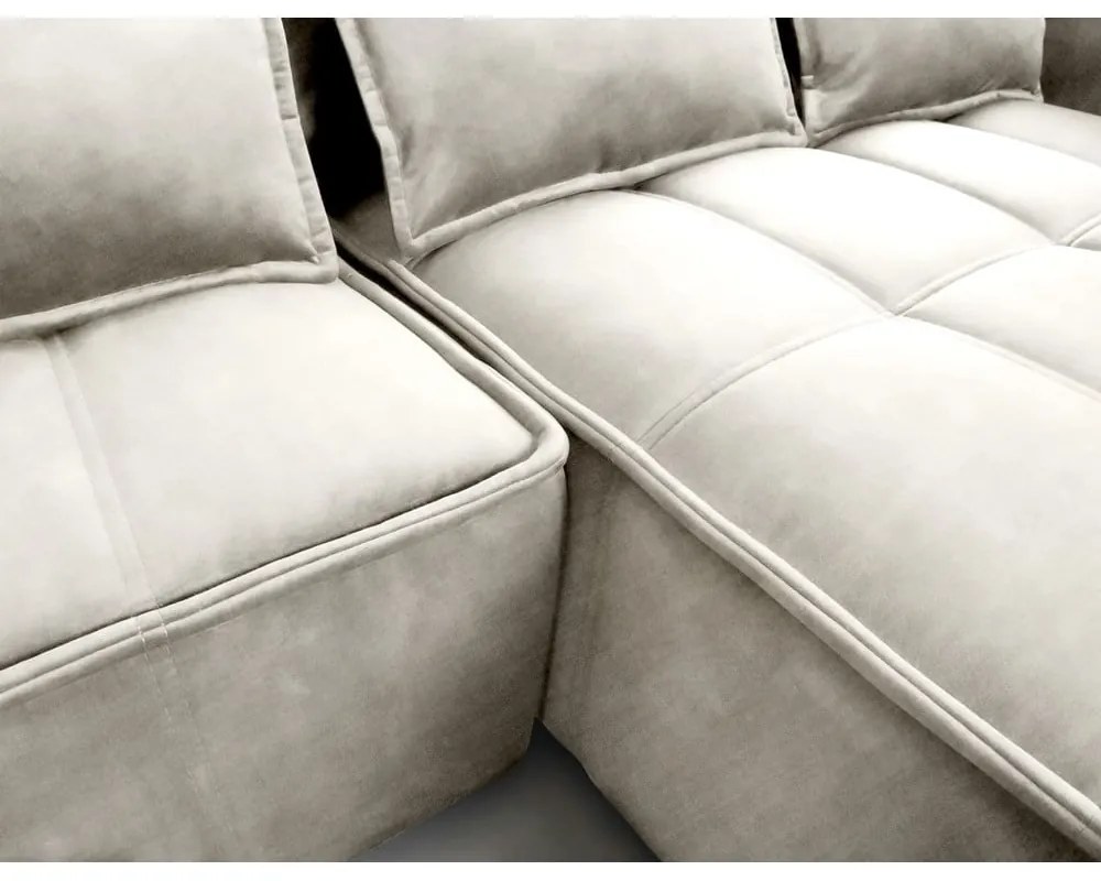 Colțar bej extensibil/cu spațiu de depozitare cu tapițerie din catifea (cu colț pe partea dreaptă/cu șezlong) Campo – ELTAP