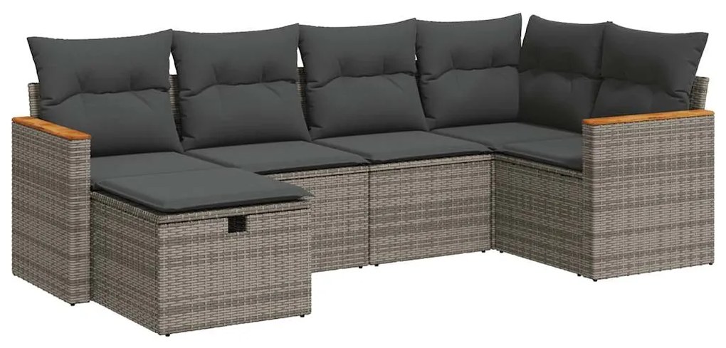 3325917 vidaXL Set mobilier grădină cu perne, 6 piese, gri, poliratan