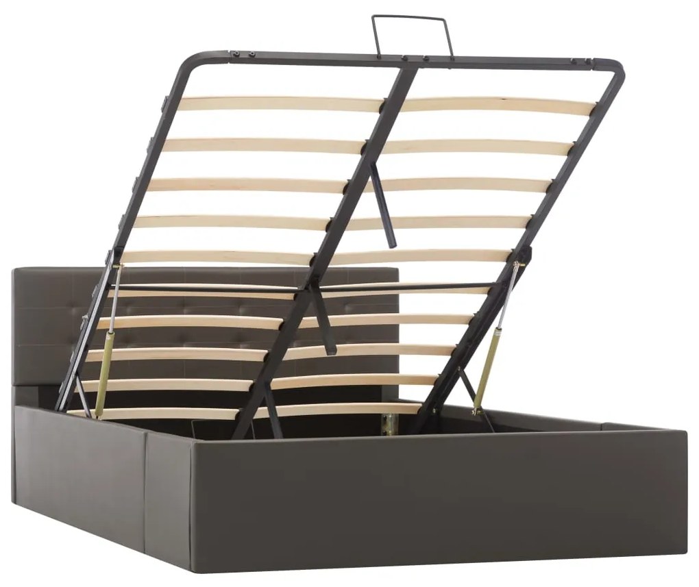 285524 vidaXL Cadru pat hidraulic cu ladă gri 120x200 cm, piele ecologică