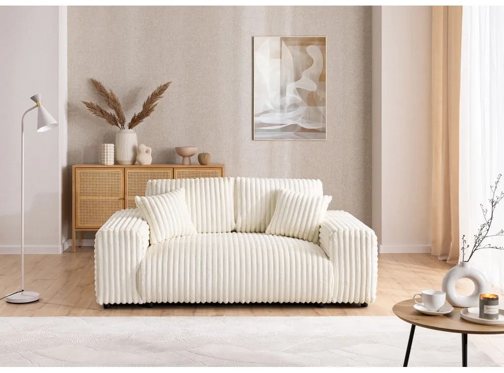 Canapea crem cu tapițerie din catifea reiată 178 cm Justin – Ropez