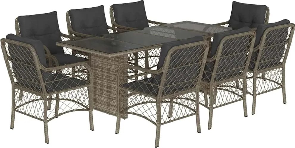 vidaXL Set mobilier grădină cu perne, 9 piese, gri, poliratan