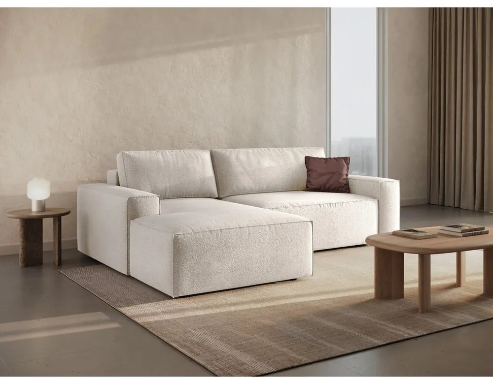 Colțar alb extensibil cu tapițerie din țesătură bouclé (cu colț pe partea stângă ) Jodie – Micadoni Home