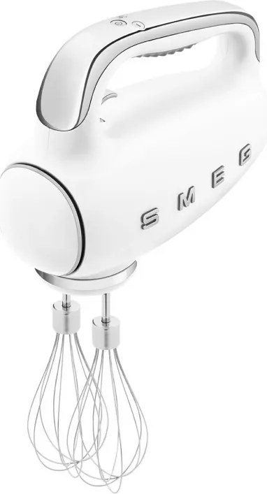 Mixer manual SMEG 50's Style HMF01WHEU, 250 W, 9 viteze, Functie Turbo, Afisaj LED, Timer, Accesorii, Alb