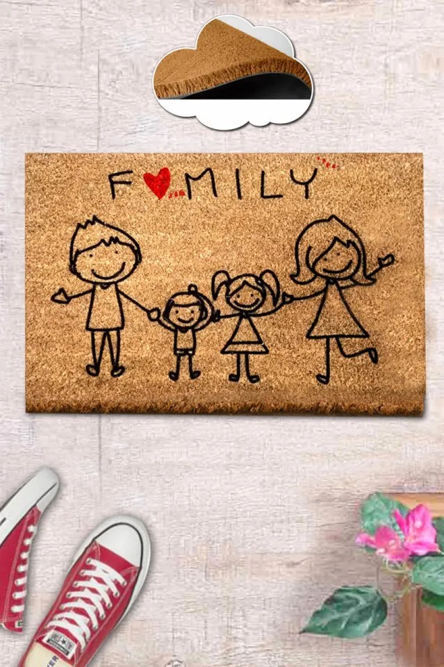 Covoras Intrare Coco Nuclear Family, 40x60 cm, Fibre de Cocos