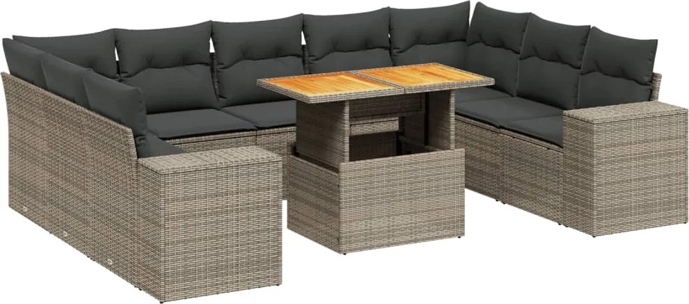 vidaXL Set mobilier de grădină cu perne, 10 piese, gri, poliratan
