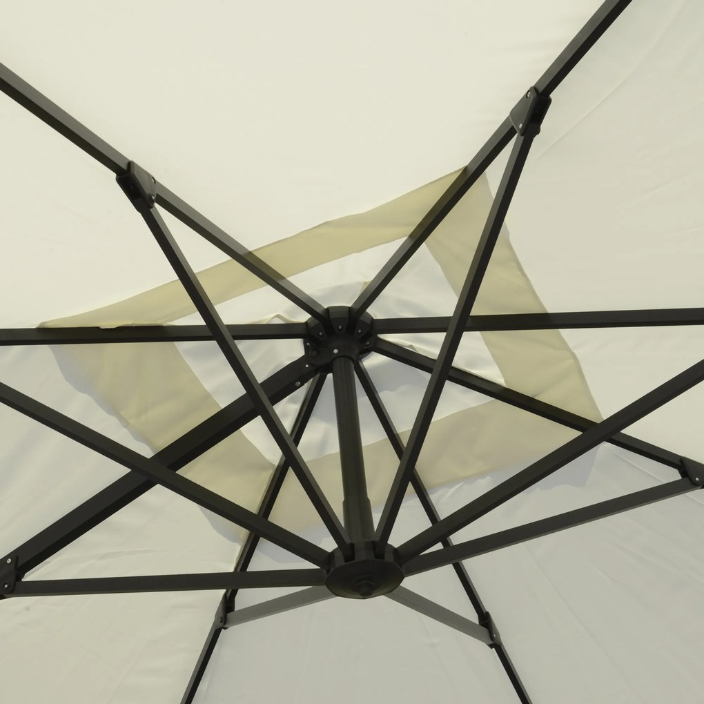 Outsunny umbrelă suspendată înclinabilă cu manivelă și bază în cruce, crem | Aosom Romania