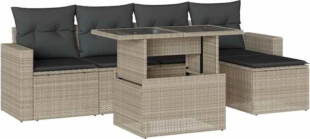 vidaXL Set canapele de grădină cu perne, 6 piese gri deschis poliratan