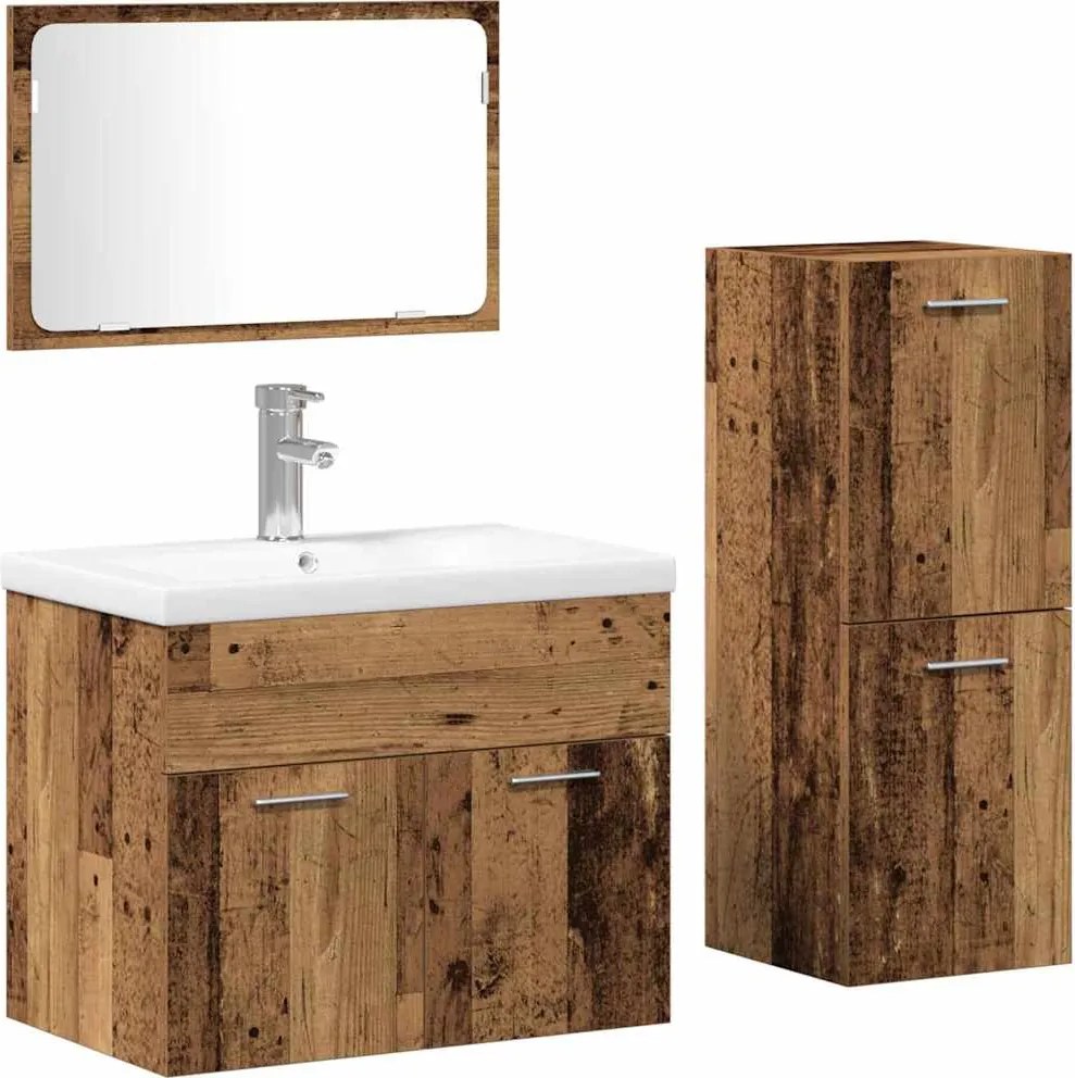 vidaXL Set de mobilier pentru baie Pe perete 4 pcs Maro Lemn compozit