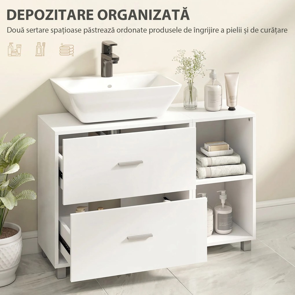 HOMCOM Dulap Modern pentru Chiuvetă, pentru Lavoare cu sau fără Picior, Alb | Aosom Romania
