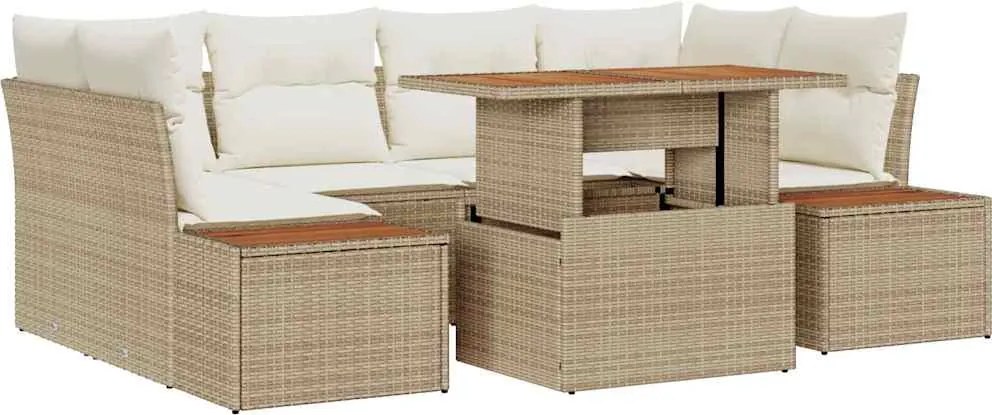 vidaXL Set de canapele pentru grădină 7 pcs Bej Rattan poli
