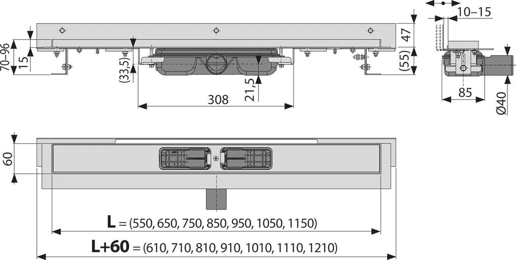 Rigola dus faiantabila cu margine ajustabila si iesire laterala 1050 mm Alcadrain Flexible APZ104-1050 1050 mm