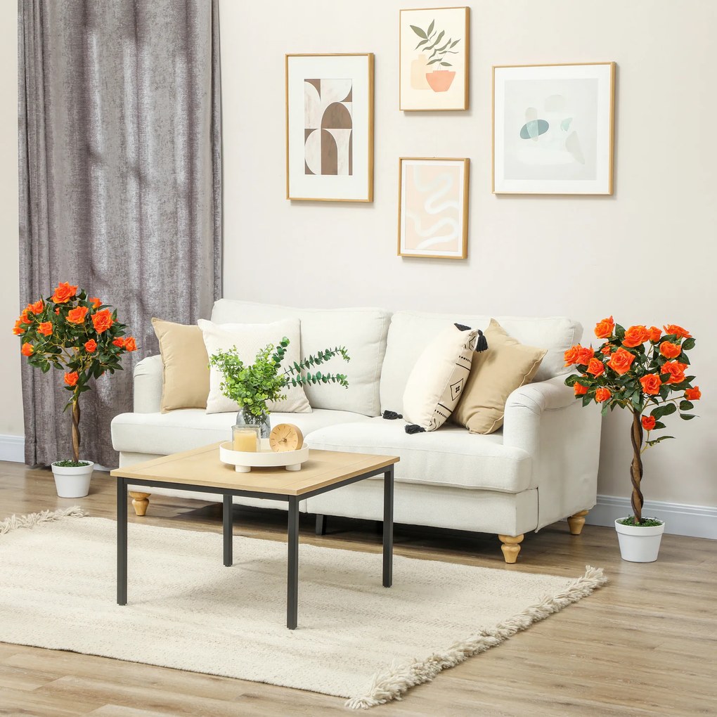 Outsunny Plantă Artificială de Trandafir cu 21 de Flori Ø18x90 cm Portocaliu cu Vas | Aosom Romania