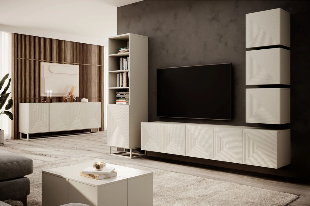 Comodă TV suspendată Asha 200 cm cu front striat - casmir