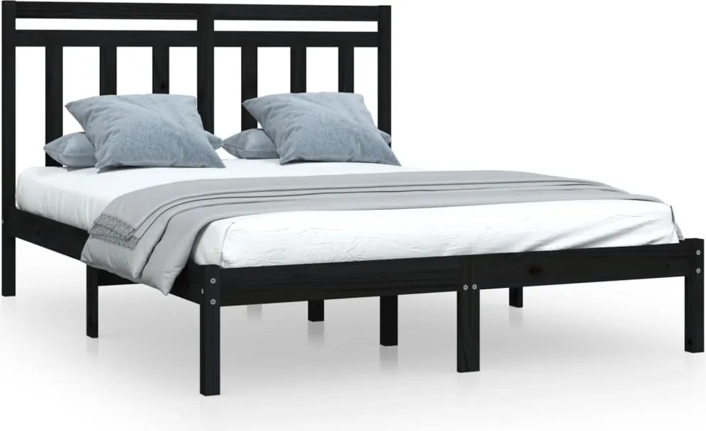 vidaXL Cadru de pat King Size, negru, 150x200 cm, lemn masiv