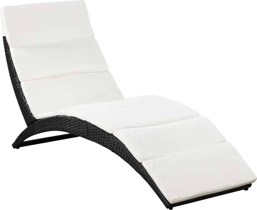 vidaXL Șezlong pliabil din poliratan cu saltea, negru