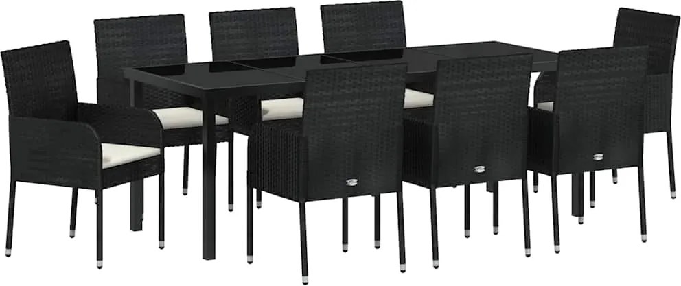 vidaXL Set de masă pentru grădină cu pernă 9 pcs Negru poliratan