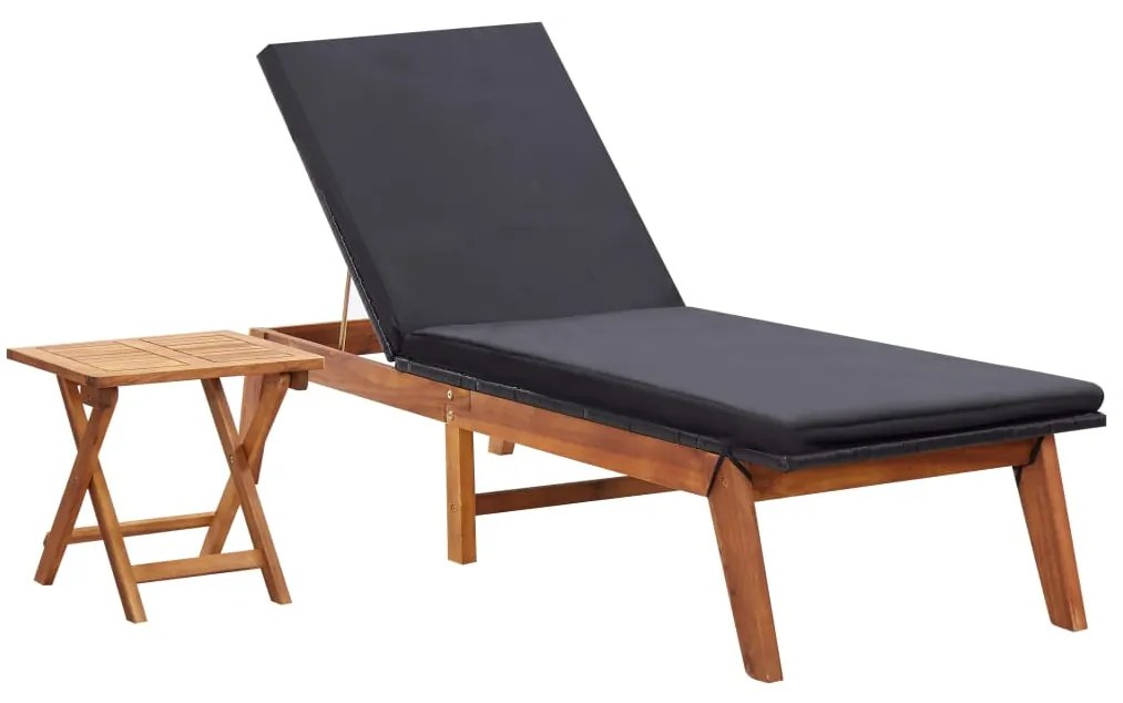 vidaXL Șezlong de plajă cu masă, poliratan și lemn masiv de acacia