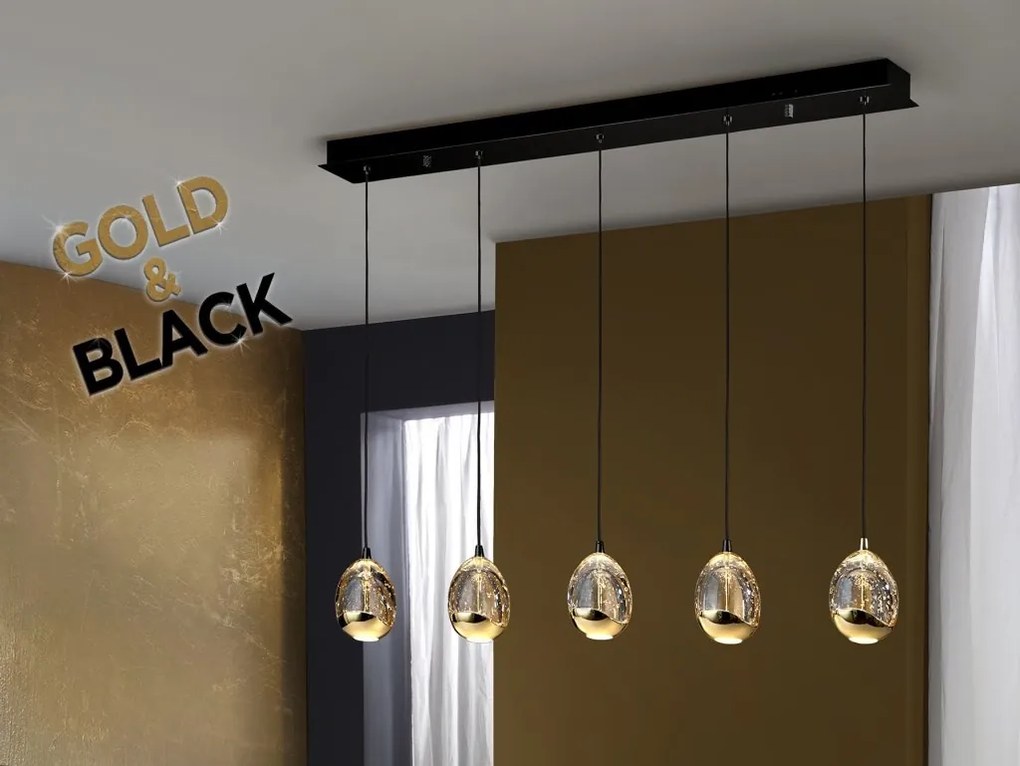 Lustra cu 5 pendule LED design modern Rocio negru/auriu