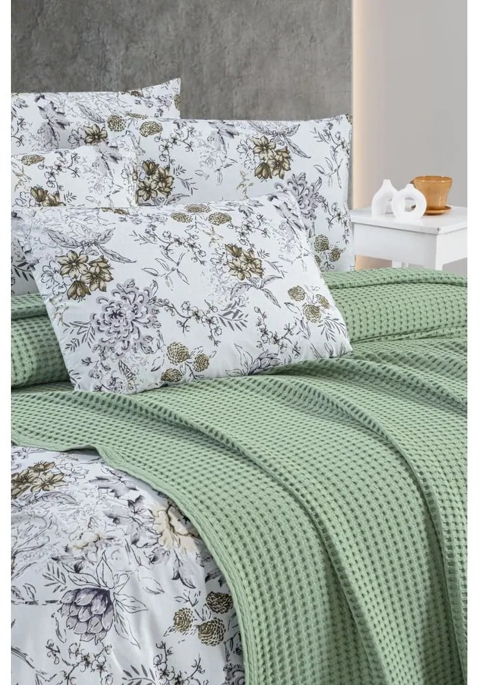 Cuvertură verde din bumbac 220x240 cm Waffle – Mila Home