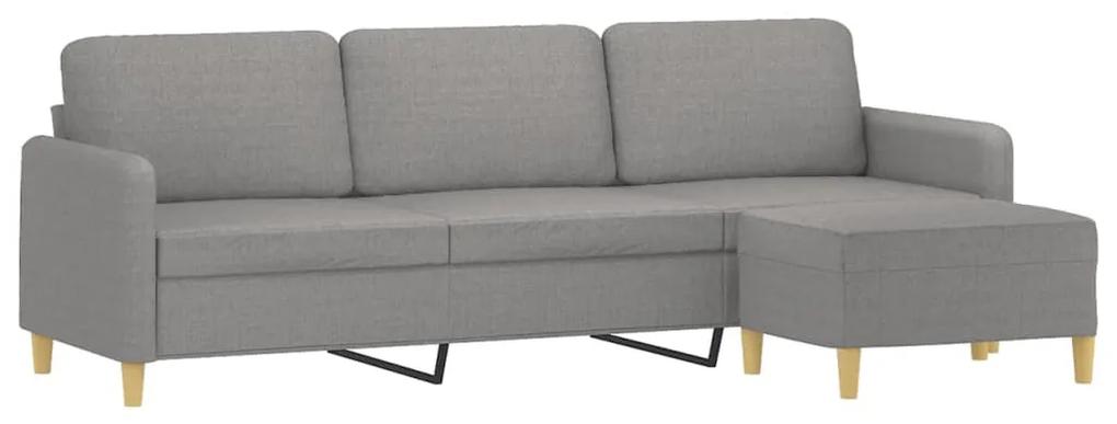 Canapea cu 3 locuri si taburet, gri deschis, 210 cm, textil Gri deschis, 228  x 77 x 80 cm