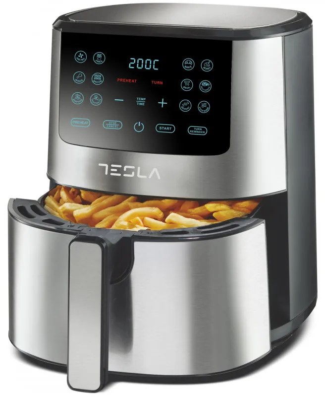 Friteuza cu aer cald Tesla AF501BX, 1300W, 5 l, 12 programe, Acoperire antiaderenta, Ecran tactil, Inox