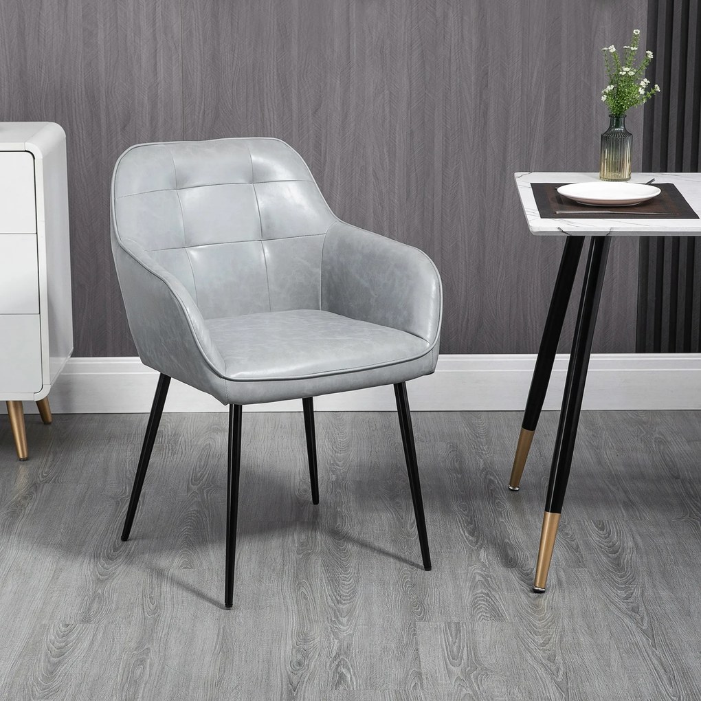 HOMCOM Scaun în Stil Industial cu Spătar din Piele Ecologică și Metal, 61x58x84 cm, Gri | Aosom Romania