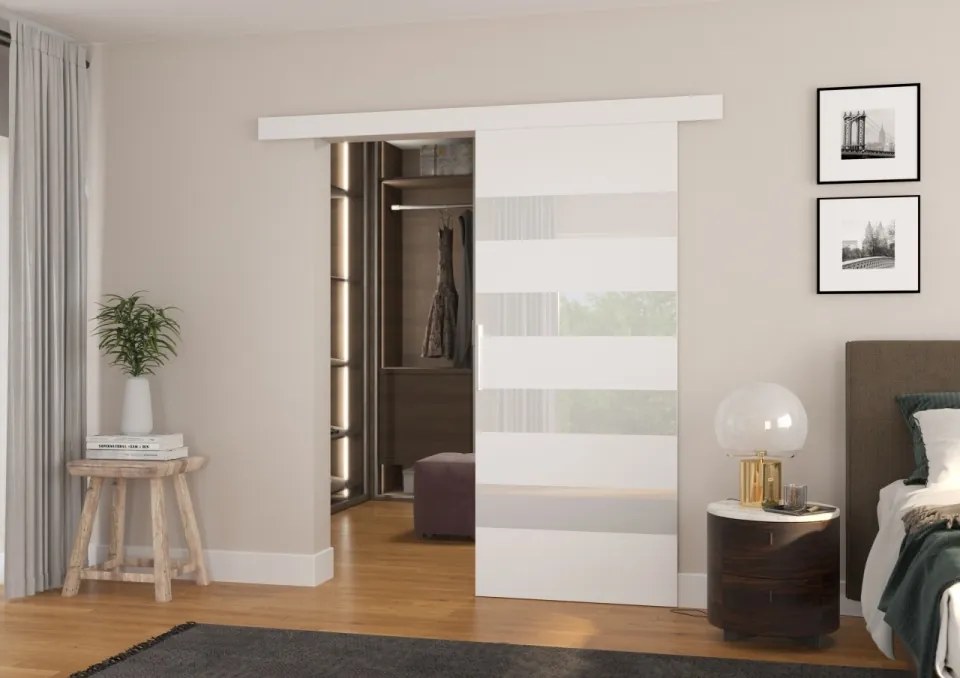 Usa glisanta, 86x205 cm, Milou, ADRK Furniture (Latime: 86 cm, Culoare: Ciocolata /Negru Lacobel)