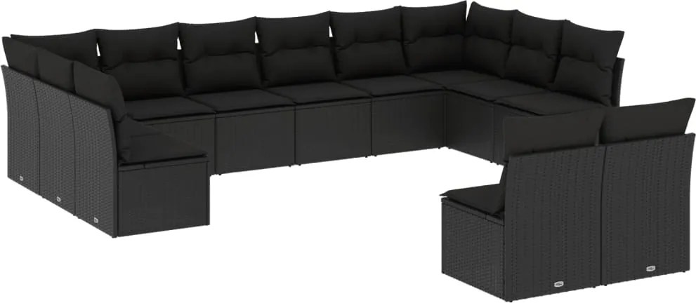 vidaXL Set canapele de grădină, 12 piese, cu perne, negru, poliratan
