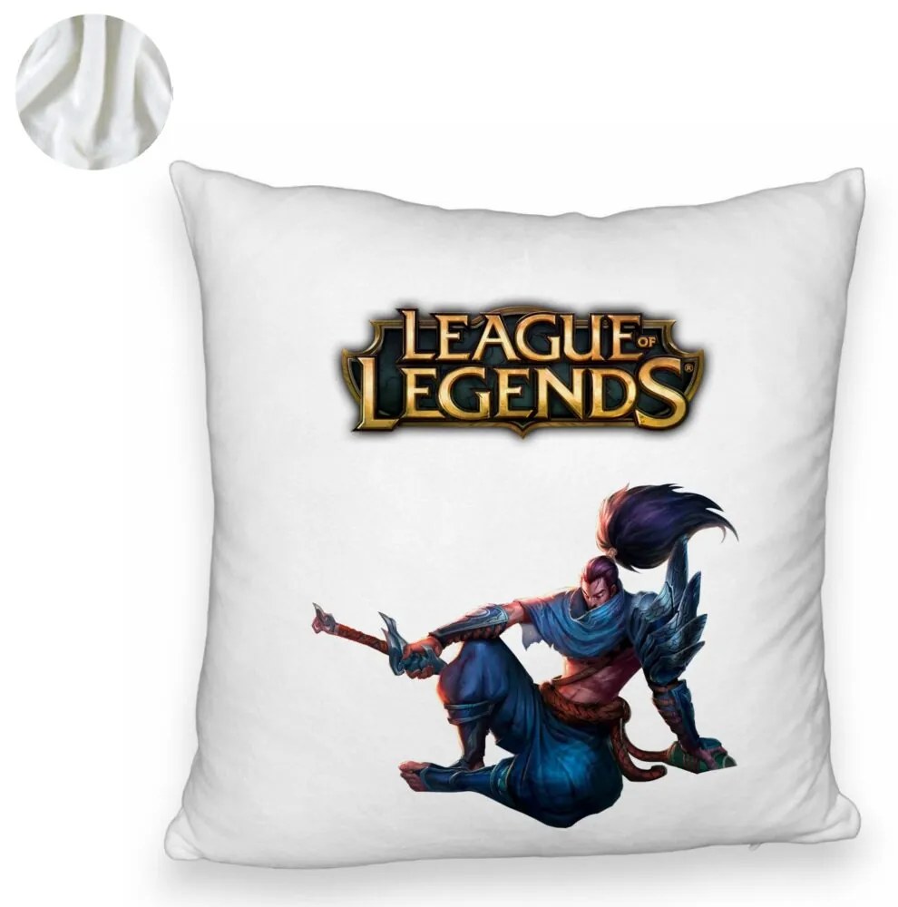 Perna Decorativa Fluffy cu League of Legends, 40x40 cm, Alba, Husa Detasabila, Burduf