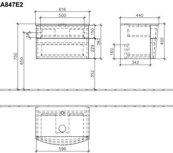 Dulap baza suspendat cu blat sticla, Aveo Villeroy&amp;Boch, 61.6x44x40cm, alb lucios lacuit, A847E2GF