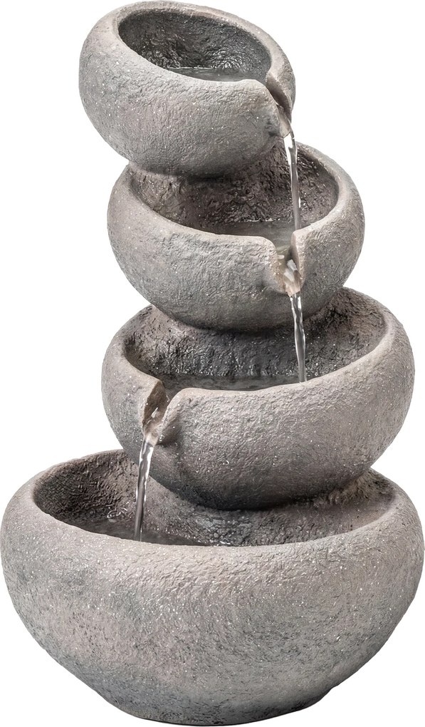 Outsunny Fântână de exterior din rășină, 4 niveluri, cu iluminare LED, aspect piatră 35 x 32 x 50 cm | Aosom Romania