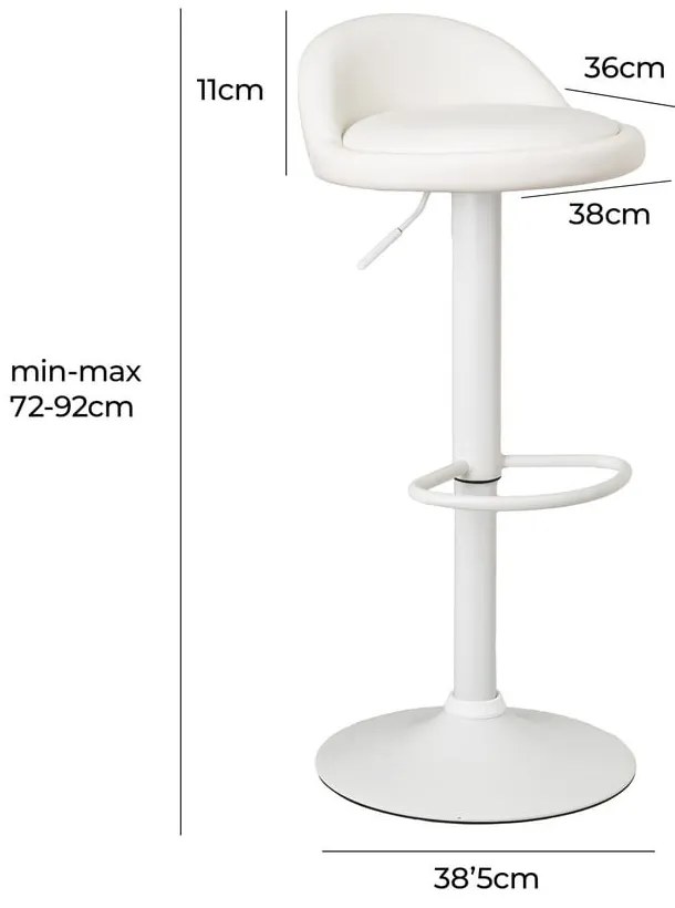 Scaune de bar albe cu înălțime ajustabilă 2 buc. din imitație de piele (înălțime șezut 72 cm) – Casa Selección