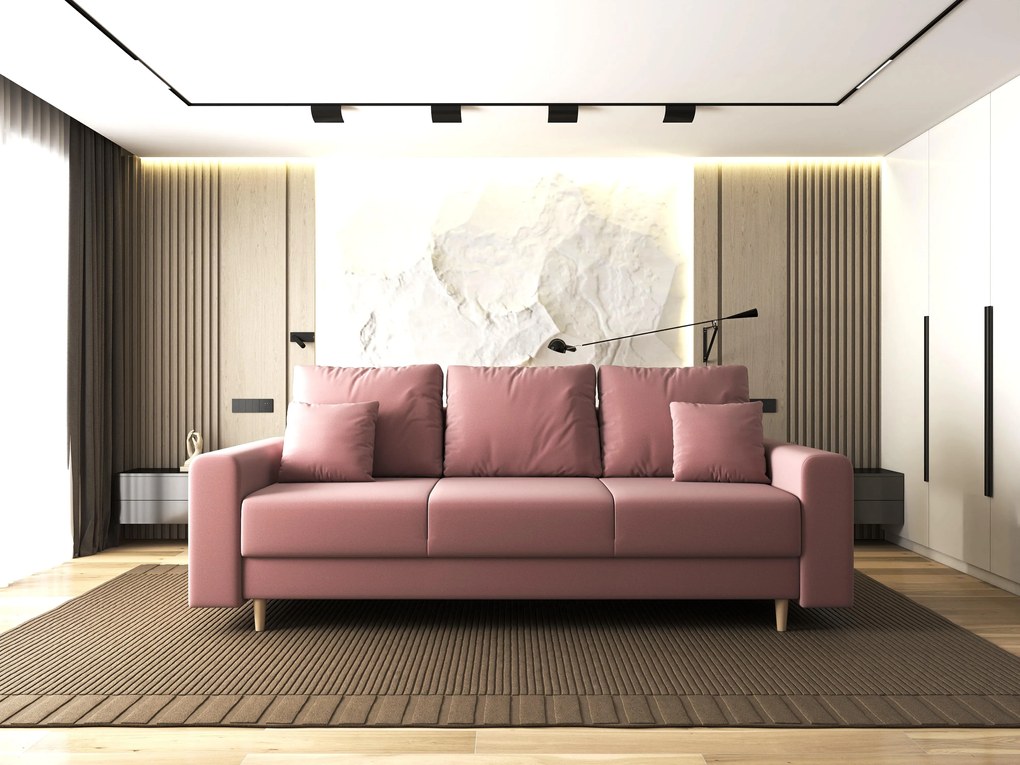 Canapea extensibilă dumonde cu ladă de depozitare si sezut confortabil din spuma high-density, Kronos Royal Roz 210x100 cm