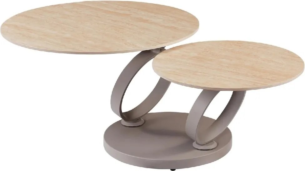 Masuta de cafea moderna cu doua blaturi rotative din ceramica DANCING RINGS 80-135cm