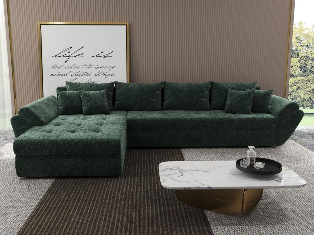 Colțar extensibil dumonde cu ladă de depozitare si sezut confortabil din spuma high-density, Loana XL Euphoria Verde 335x185 cm