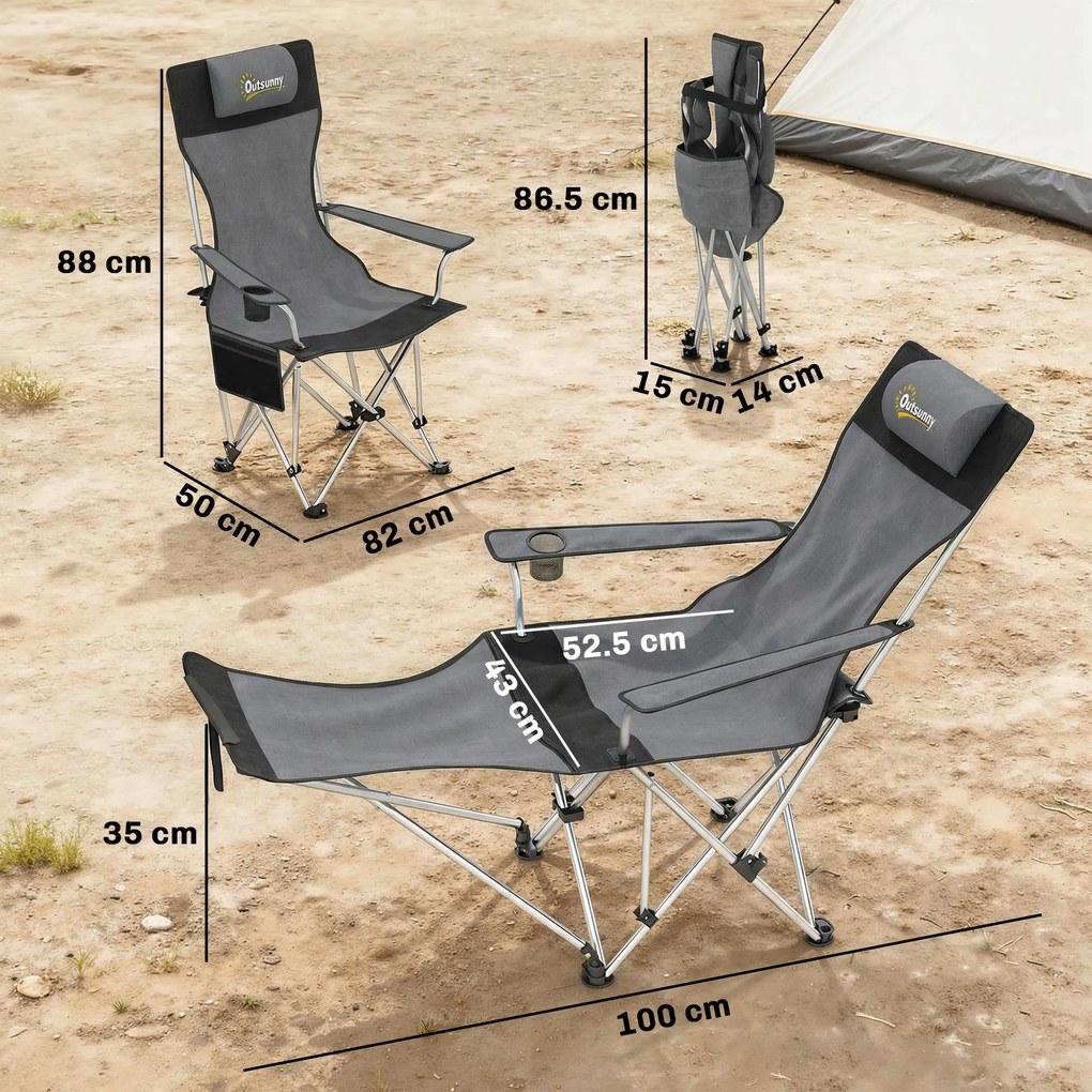 Outsunny Set de 2 Scaune de Camping Pliabile cu Suport pentru Picioare Detașabil, 82x100x88 cm, Negru | Aosom Romania