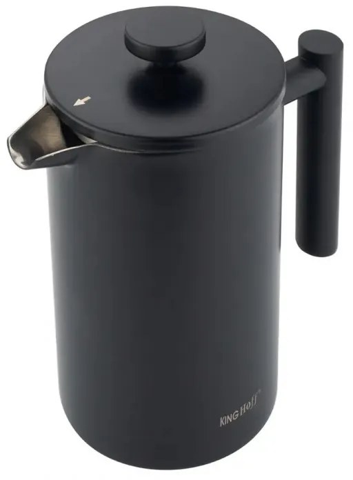 Presă franceză pentru cafea/ceai Kinghoff KH 1996, 1 l, Oțel inoxidabil, Pereți dubli, Negru
