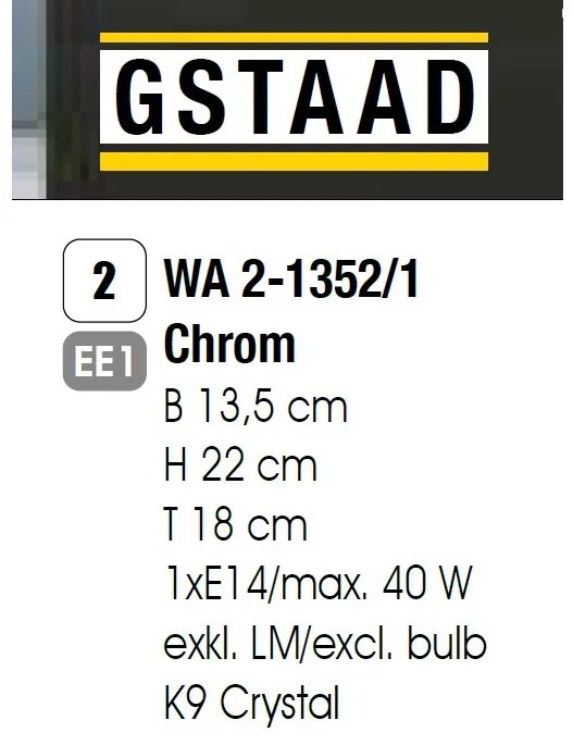 Aplica cromata design LUX cu cristal K9 Gstaad