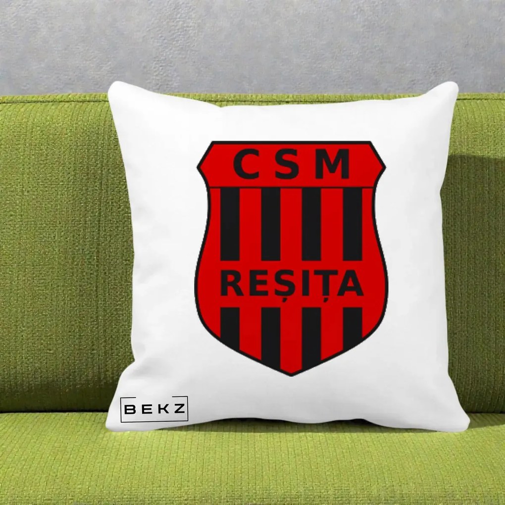 Perna Personalizata CSM Resita Fotbal, 40x40 cm, Alba Mata, Husa Detasabila, Perna Inclusa, BEKZ®