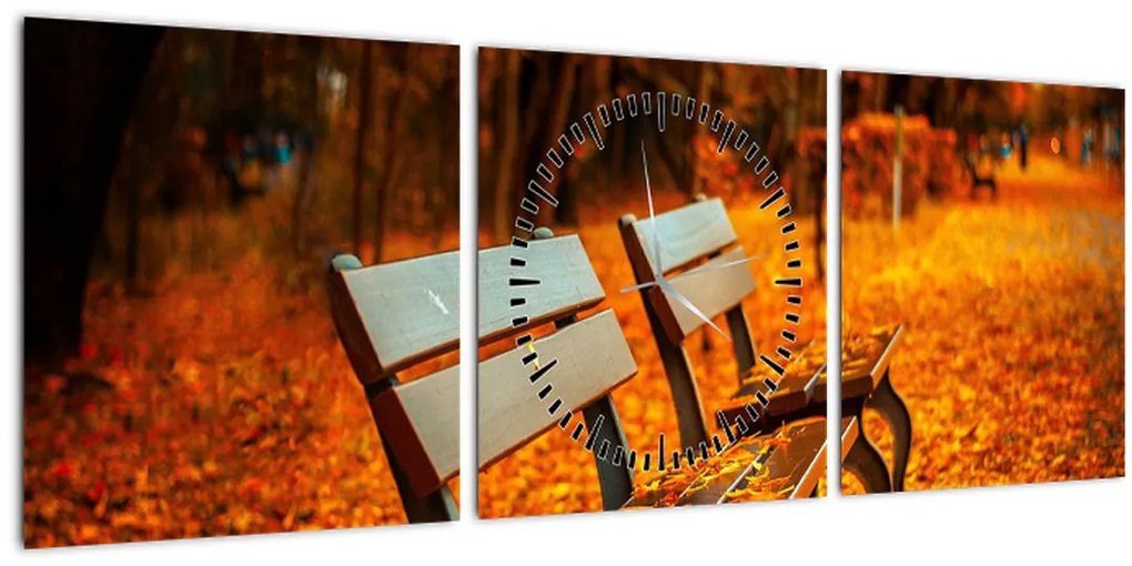 Tablou cu banca toamna (cu ceas) (90x30 cm)